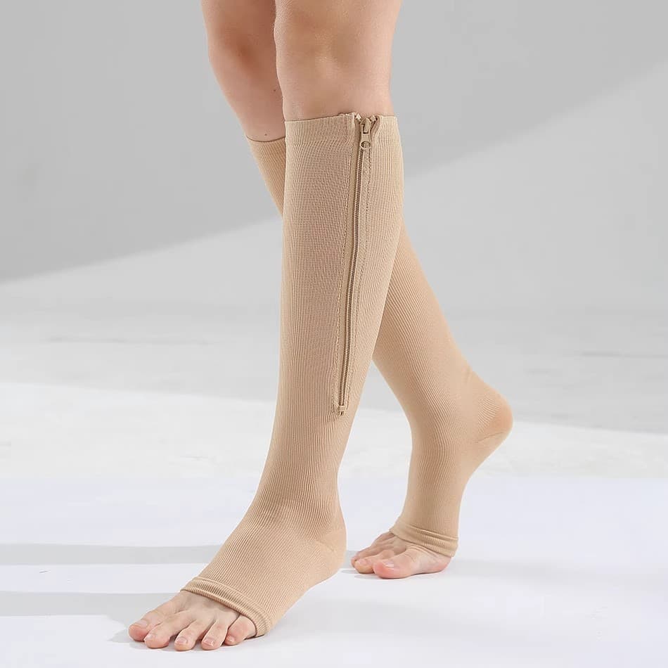 Novo estilo zíper estilo esportes meias de compressão mulheres homens esportes Leggings meias de meia-idade idosos meia-