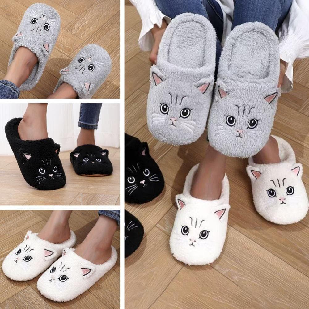 Chinelo Feminino Adulto de Inverno Antiderrapante com Padrão de Gato Confortável