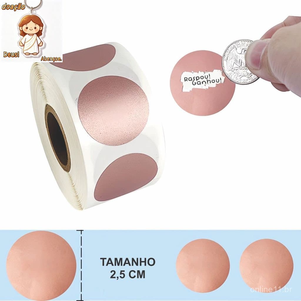 Adesivo para Raspar Raspadinha de Coração e Bolinha nas cores Rose Gold, Dourado e Prata