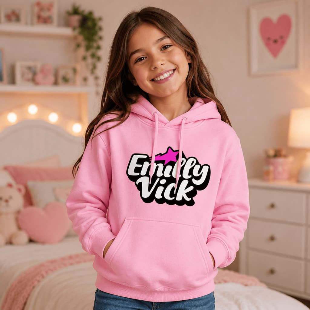 Moletom Infantil Feminino Emily Vick Rosa Blusa de Frio Menina Confortável com Capuz Inverno Promoção