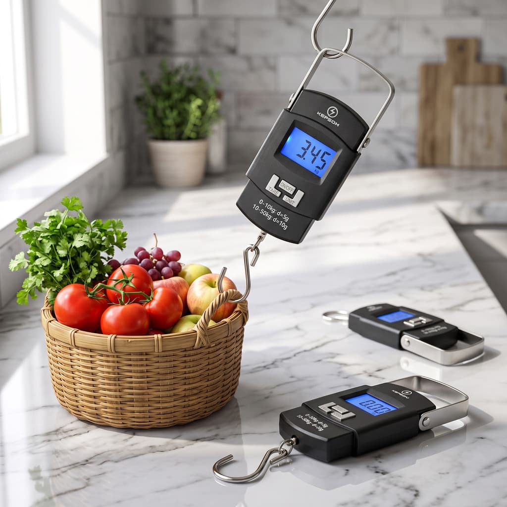 Balança de Mão Digital Portátil – Capacidade de Até 50kg, Ideal para Bolsa, Mala e Peixe