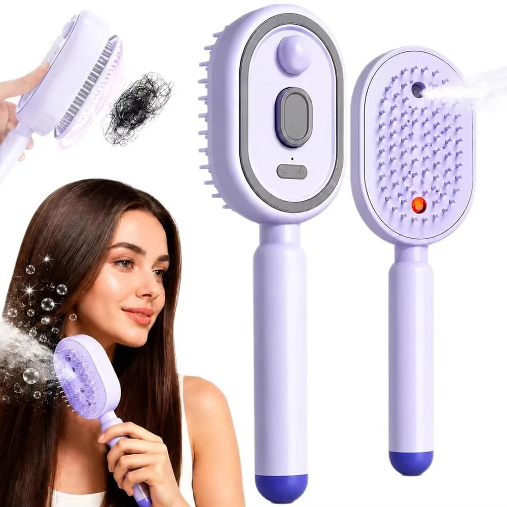 Escova de Cabelo a Vapor Elétrica, Carregamento USB-C, Vapor com Spray, Alisamento e Estilo Anti-Frizz
