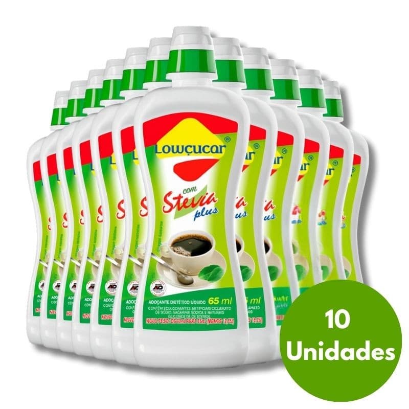 Kit Com 10 Adoçantes Lowçucar Plus Com Stevia Liquido 65ml