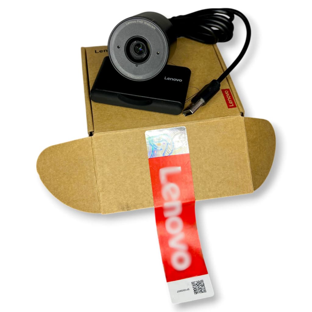 Webcam Lenovo FHD HD 1080p USB c/ Microfones Estéreo Cancelamento de Ruído p/ Notebook PC Escritório EAD e Home Office