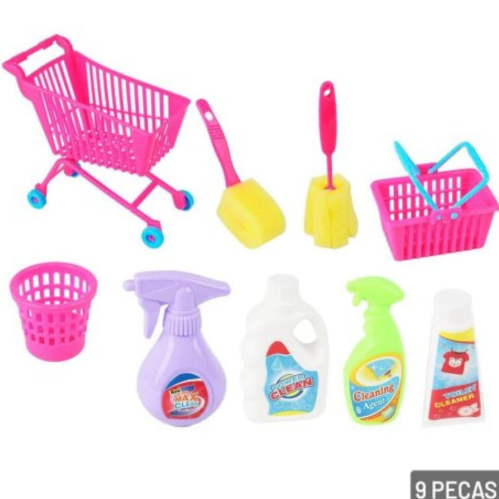 KIT Limpeza Infantil de Plástico 9 Peças Colorido Dia das Crianças