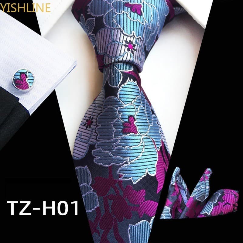 Nova Flor Floral Conjunto De Gravata Masculina 8cm Largura Pescoço Lenço Abotoaduras Negócios Festa De Casamento