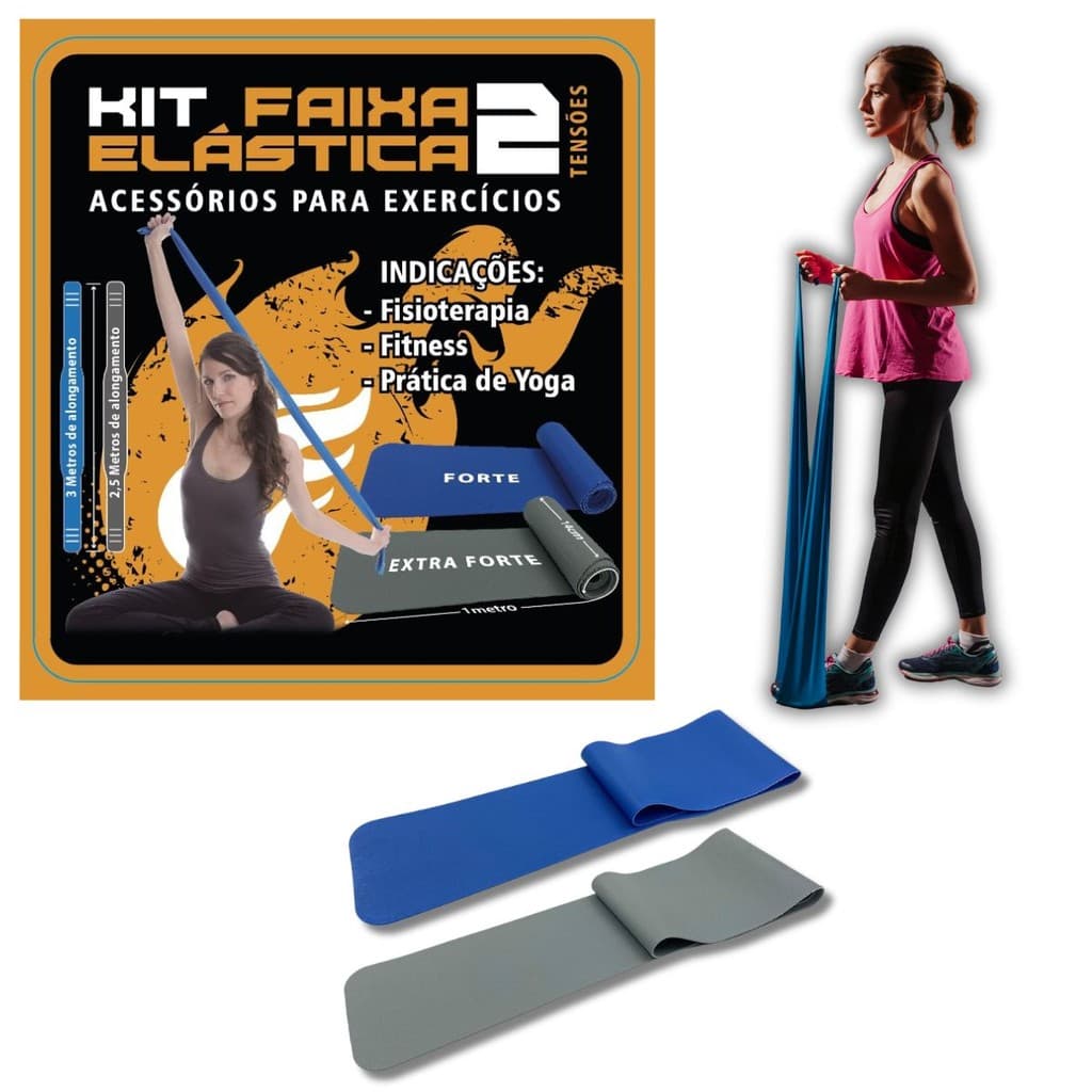 Kit Faixa Elástica Exercícios 2 Tensões Forte e Extra Forte