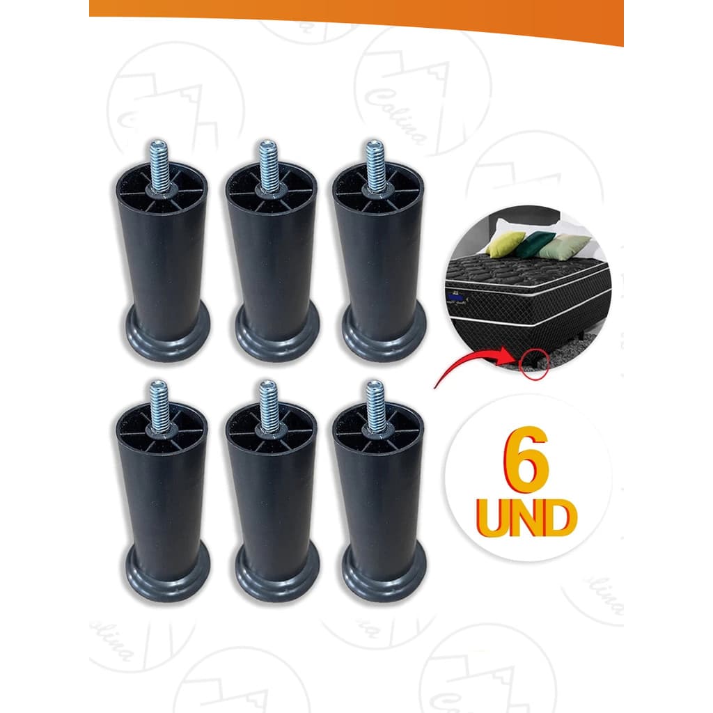 Kit 6x Pés de Cama Box 12cm Cabeceira Pezinho Plástico PU Com Parafuso Resistente Nano Shop