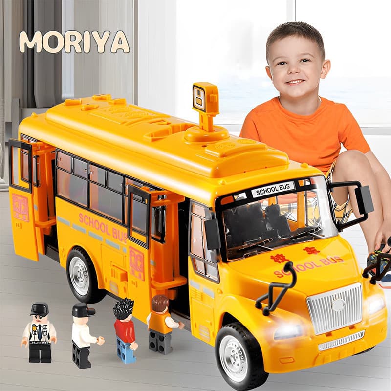 Carro de Brinquedo Ônibus Escolar Infantil com Portas, Luzes e Sons, Hugable
