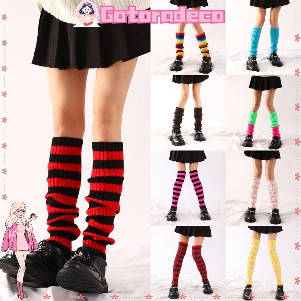 Aquecedores De Pernas GOTORADECO Lolita , Meias Japonesas Harajuku Y2K Kawaii , Polainas Com Nervuras Neon