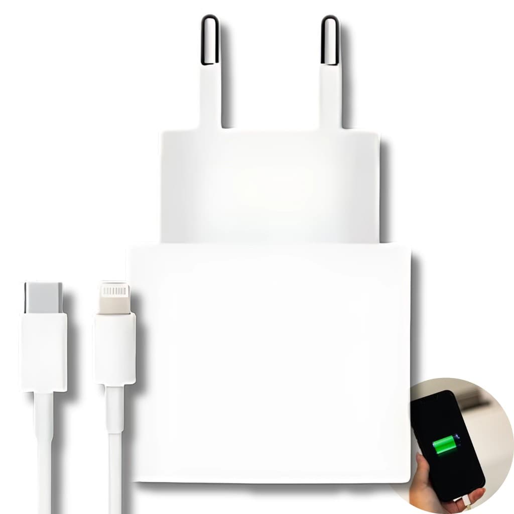Kit Carregador para iPhone Fonte+Cabo 20W Turbo Lightning Tipo C