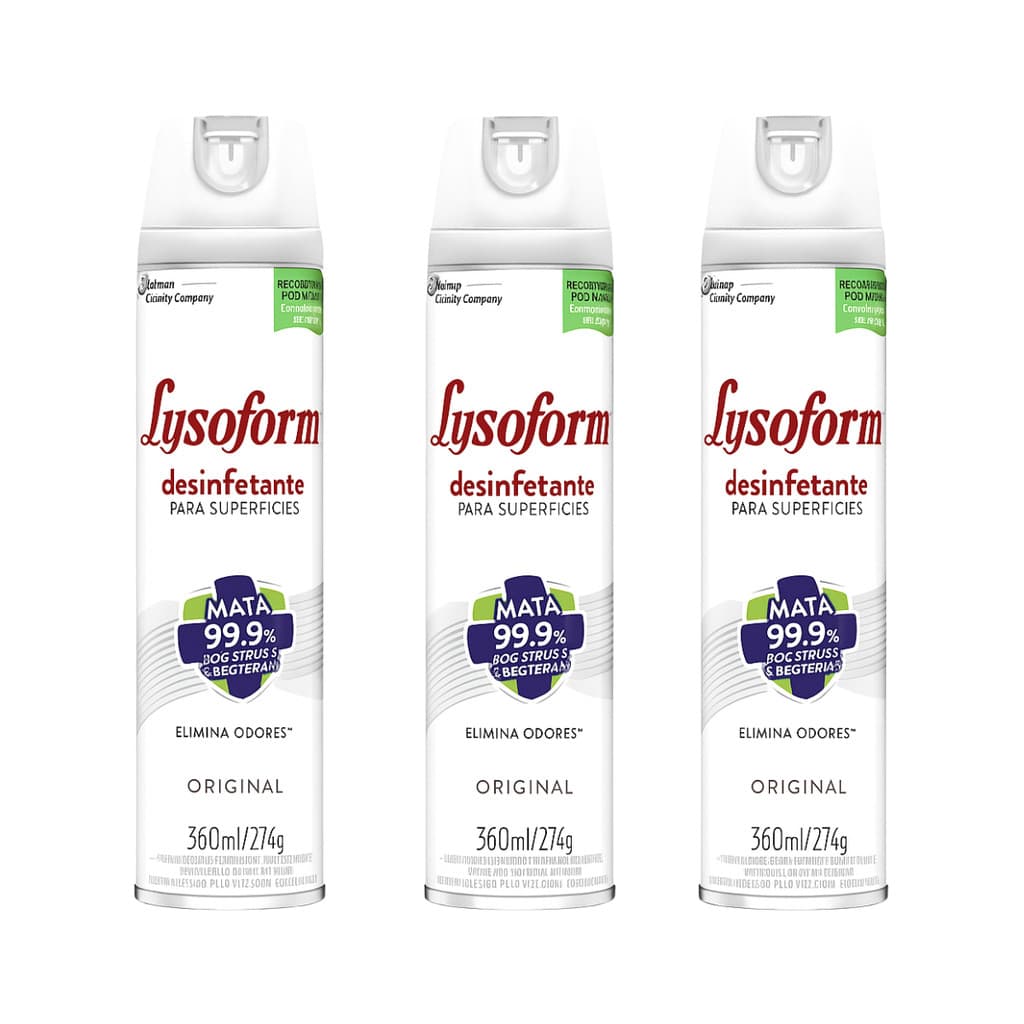 Kit 3 Desinfetante Lysoform Aerossol Desodorizador 360ml