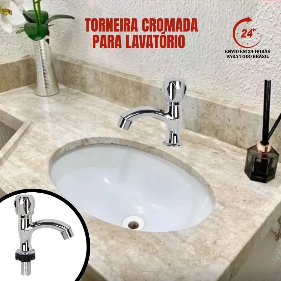 Torneira Lavatorio Lavabo Pia Cuba Banheiro Pvc Cromada 1/2''