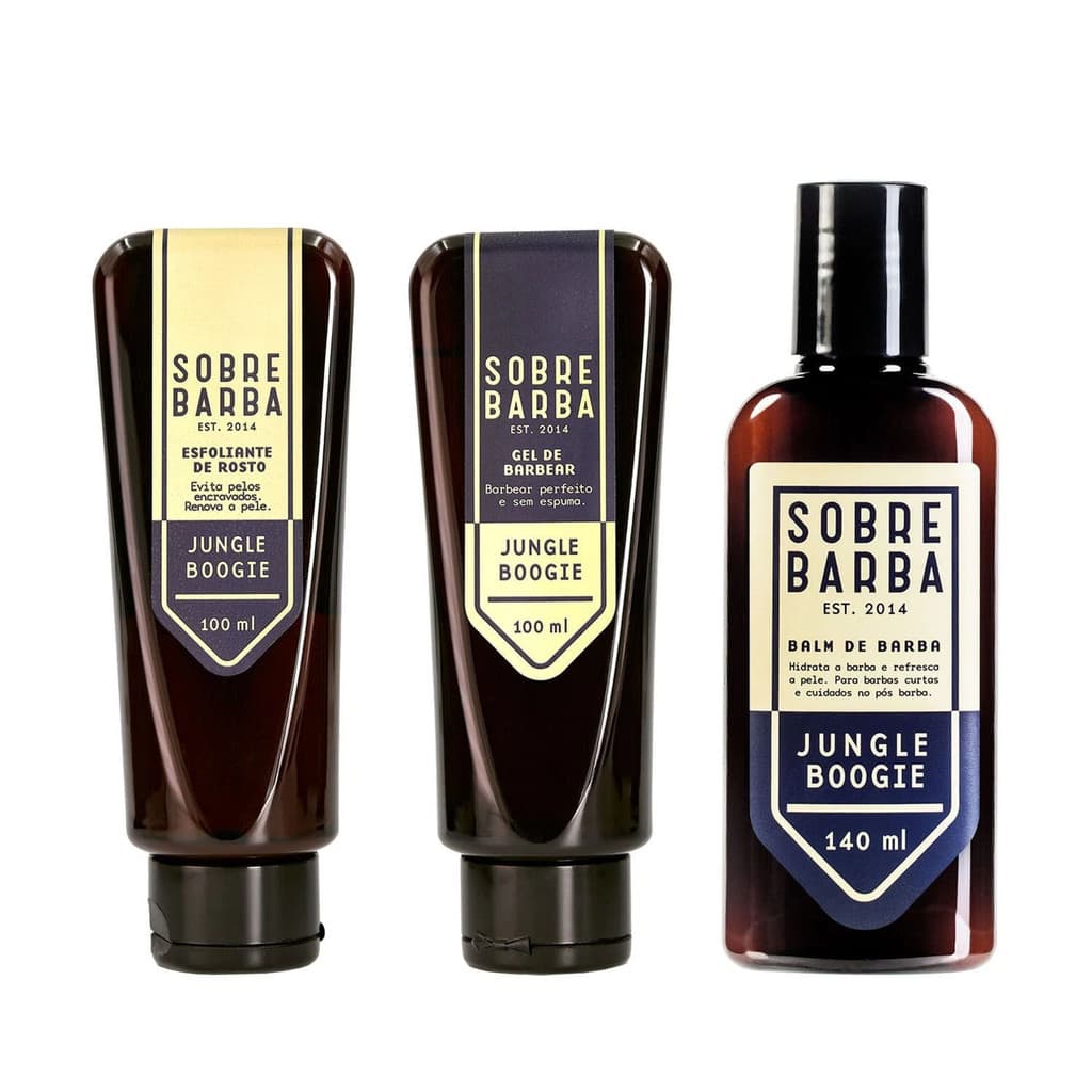 Kit Sobrebarba - Esfoliante, Gel de Barbear e Balm de Barba - Jungle Boogie