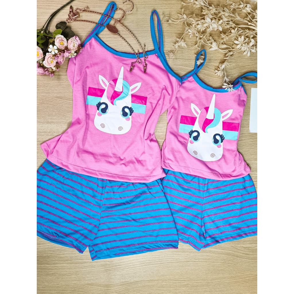 KIT Pijama Mamãe E Filha Short Doll Alcinha Estampado Verão Curto Adulto Infantil