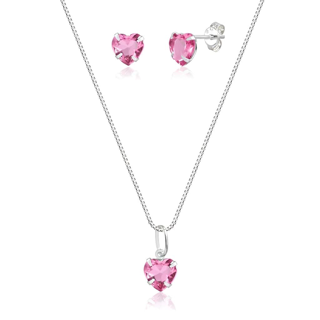 Conjunto Coração Prata 925