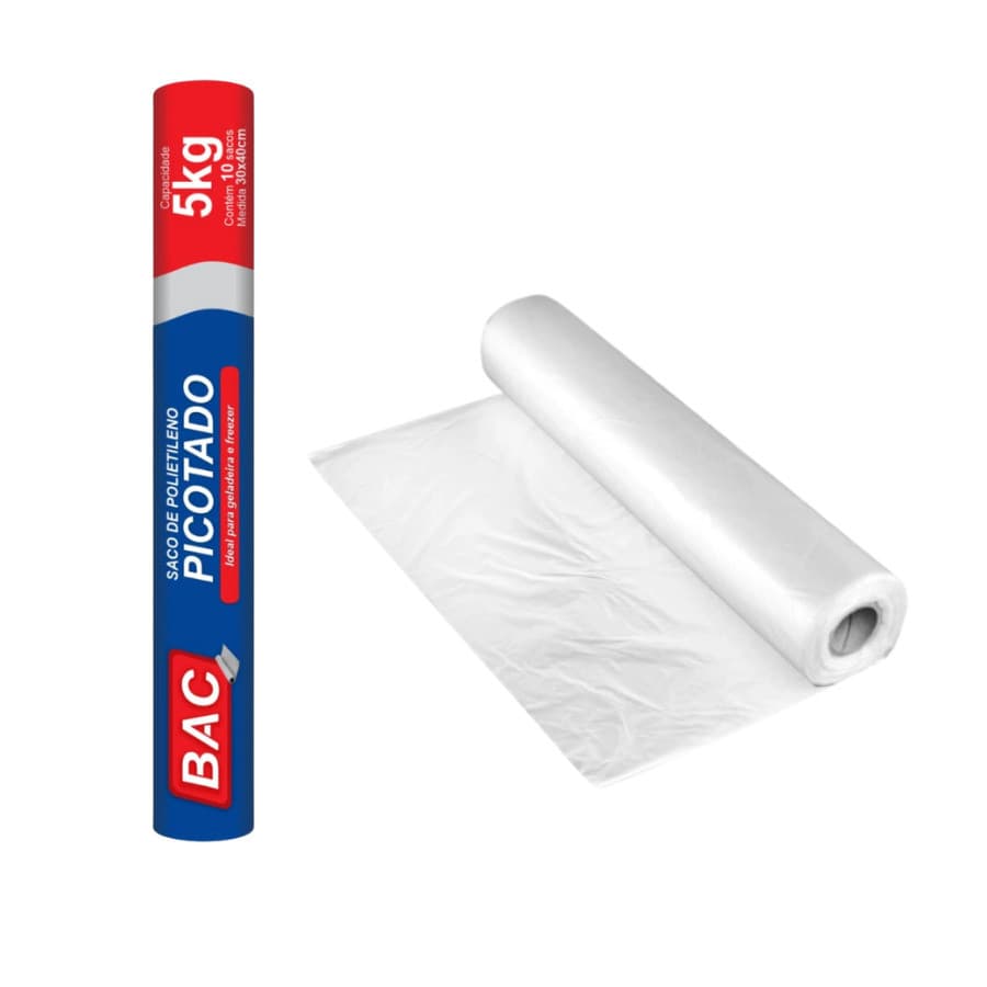 Kit com 4 Rolos de Saco Plástico Picotado Transparente 30x40cm – Multiuso para Alimentos 5kg