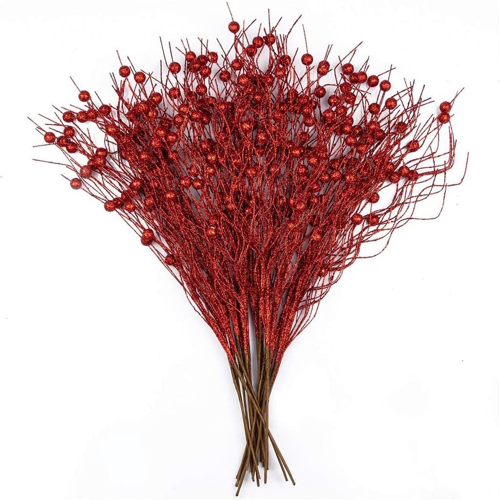 Enfeites De Natal Buque 6 Galhos 43cm Bolha De Barba Longa Ouro E Prata Artificial Glitter Haste Decoração Árvore