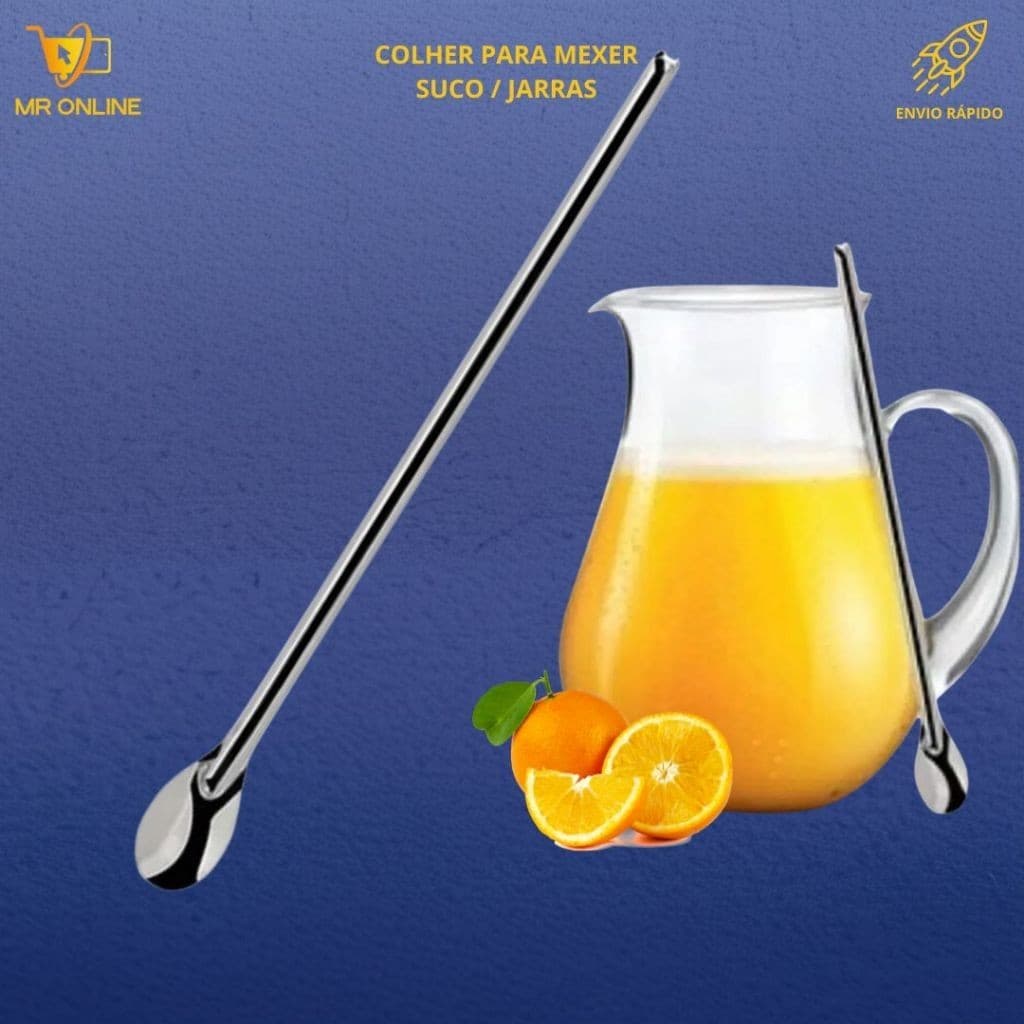 Colher Bailarina Suco Jarra Suqueira Mexer Bebidas Drinks MilkShake Cabo Alongado 30cm