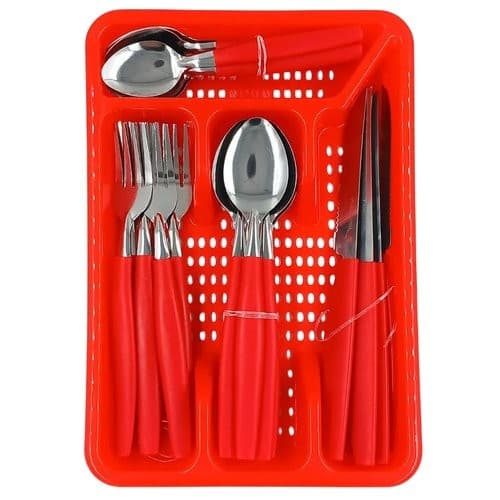 Jogo Faqueiro 25 Pecas Porta Talher Organizador Cozinha Vermelho