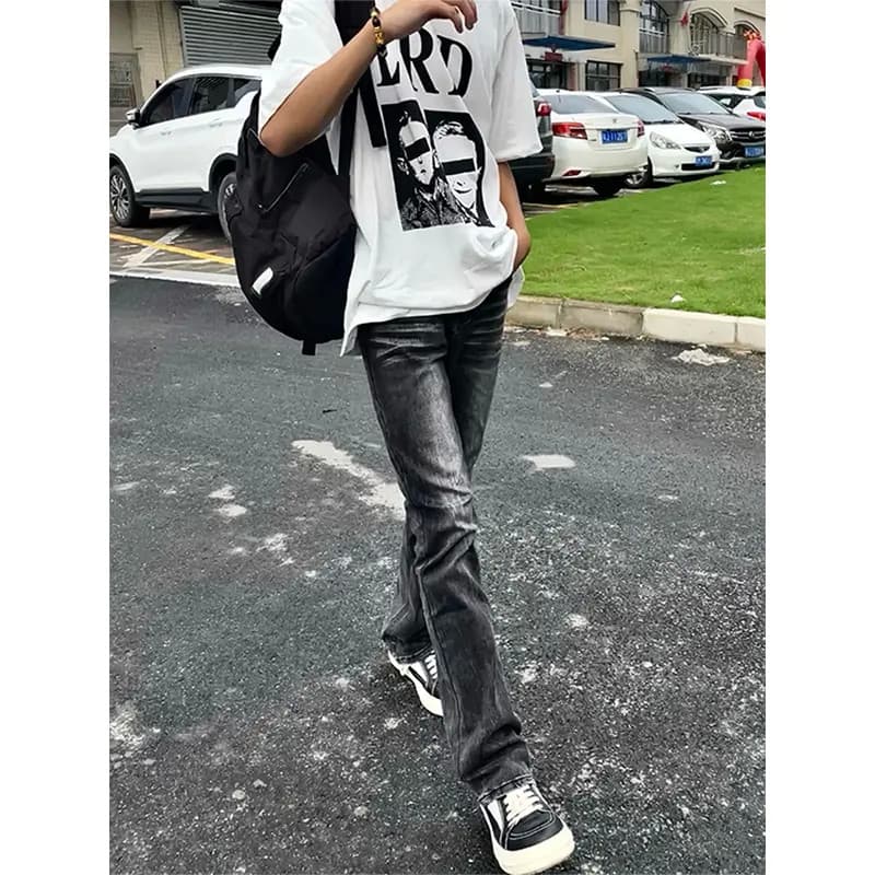 Preto Niu estilo americano cleanfit lavado Slim-fit ligeiramente All-Match High Street vibe estiramento preto 517 Jeans