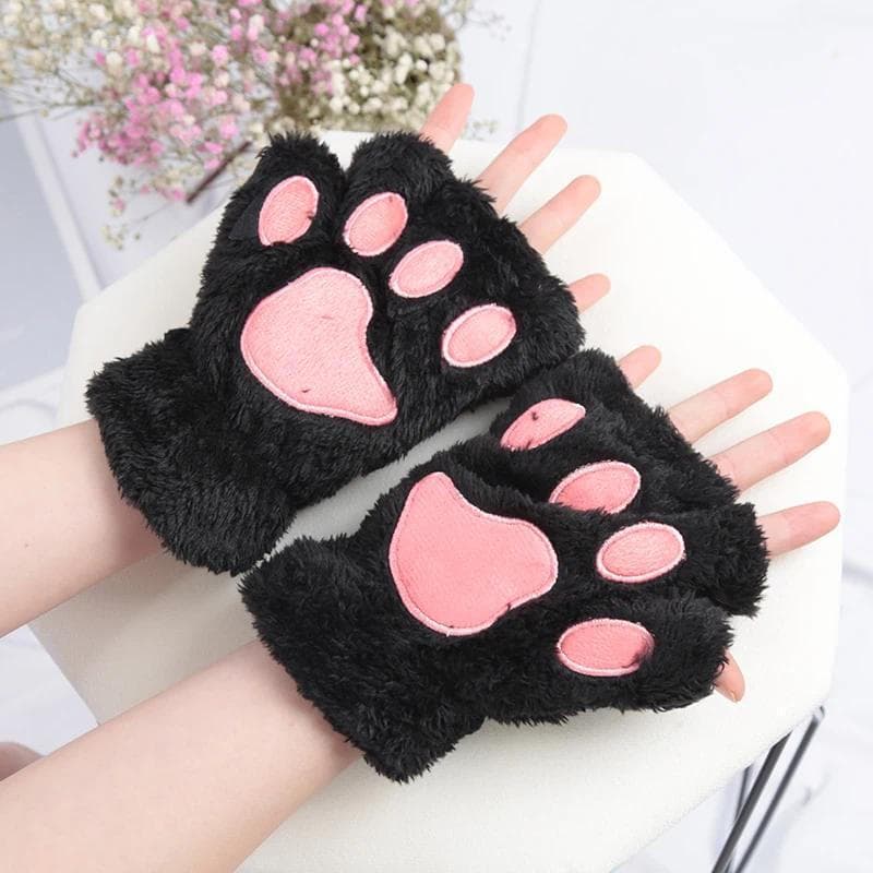 Novas Mulheres Quentes Luvas De Gato Moda Meninas Garra Pata Pelúcia Macio Curto Sem Dedos Metade Dedo Inverno