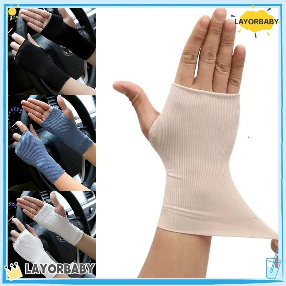 LAYORBABY 1 Par De Luvas De Meio Dedo Com Protetor Solar , Anti-UV Respiráveis Elásticas Condução De Seda Gelada