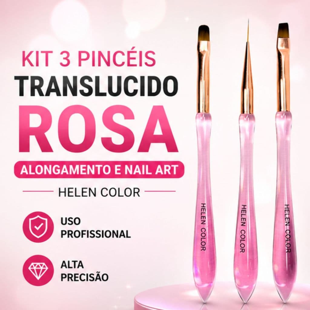 Kit 3 Pincéis Helen Color para Alongamento e Nail Art