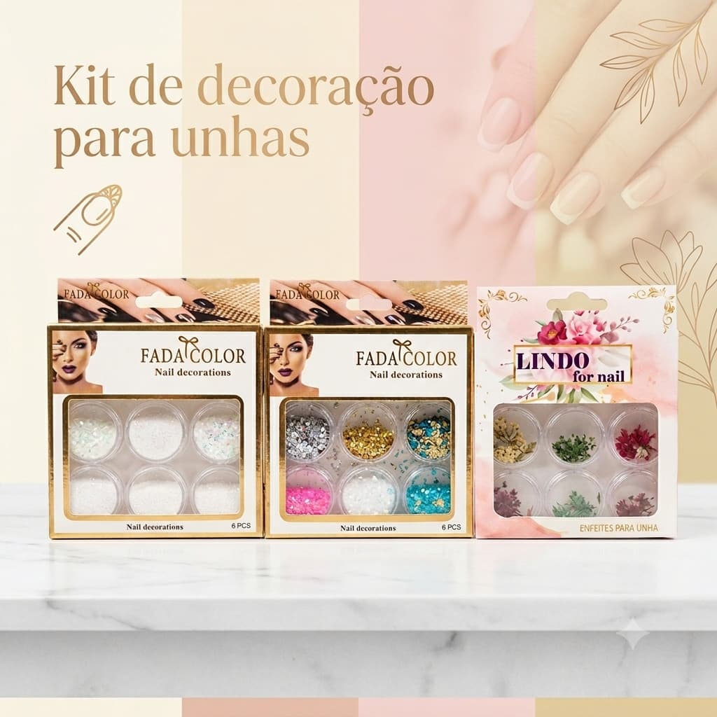 Enfeite de Unha - Flores Secas -  Glitter Pedrarias Nail Art  - Decoração Unhas Gel Acrílico