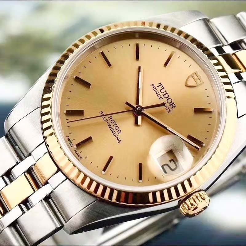 Tudor Tudor Prince e Princess Series 74033 Relógio Mecânico Masculino 34mm de Diâmetro Champanhe Ouro Rosto