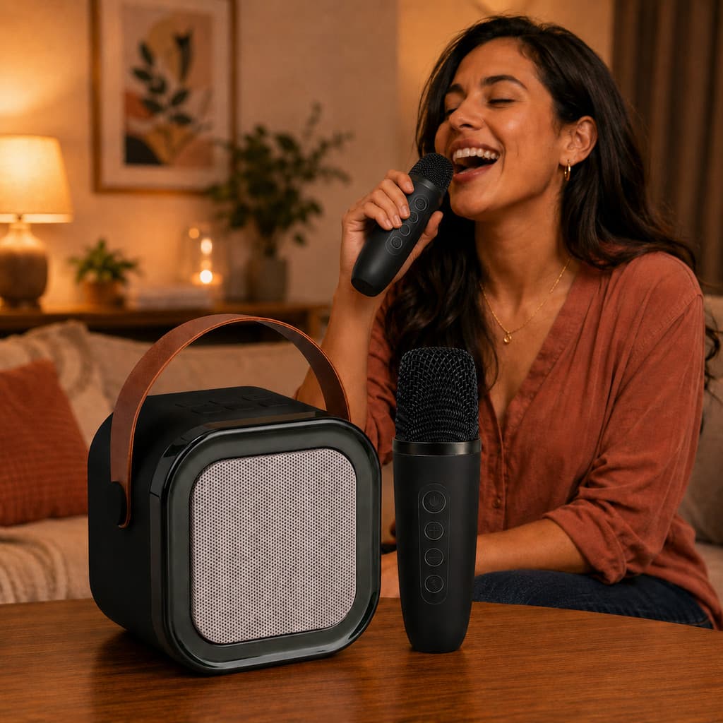 Caixa de Som Karaokê K12 com Microfone Sem Fio Bluetooth LED Reverb TF USB