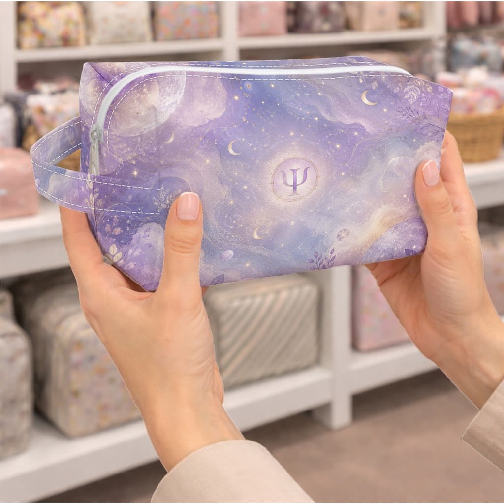 Necessaire Psicologia Lilás Estampada Símbolo Psi Porta Objetos Estojo Feminino Presente Para Psicóloga