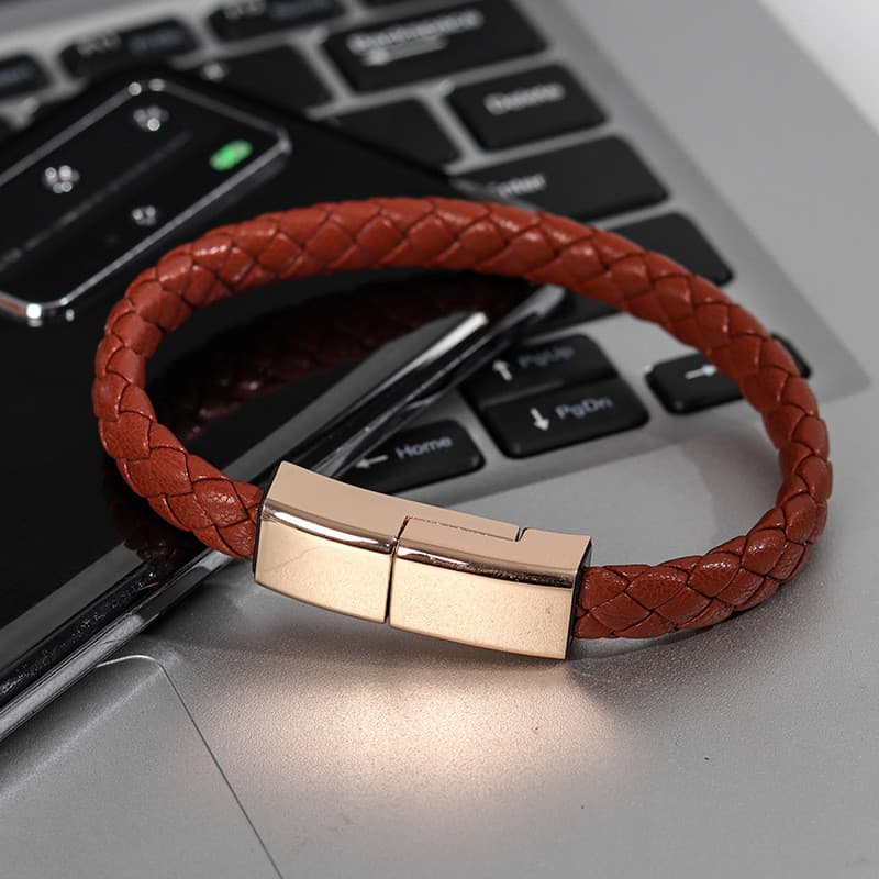 Pulseira USB Tipo-C Cabo De Carregamento Moda Dupla Trançada Couro Carregador De Dados De Pulso