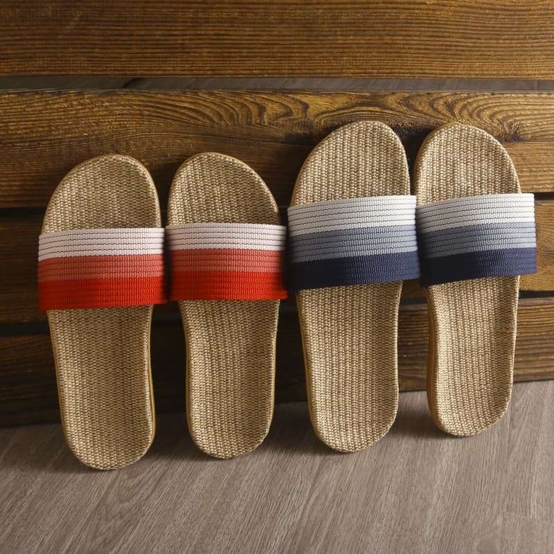 Chinelos de linho masculinos absorventes de suor casa interior antiderrapante escritório quatro estações algodão linho S