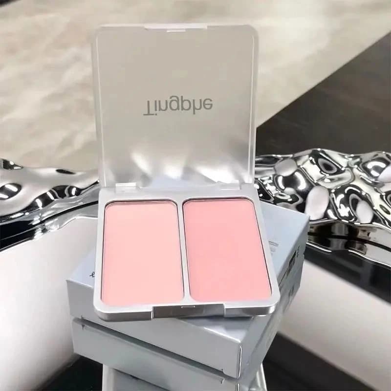 Estilo coreano luz rosto maquiagem ~ duas cores Rouge blush delicado rosa expansão psiquiatra blush paleta melhorar bril
