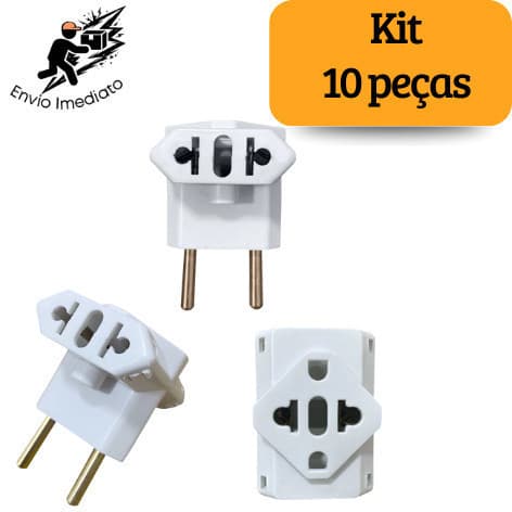Kit 10 Adaptador de Tomada T Benjamin Universal com 3 Entradas Bivolt 10A 20A