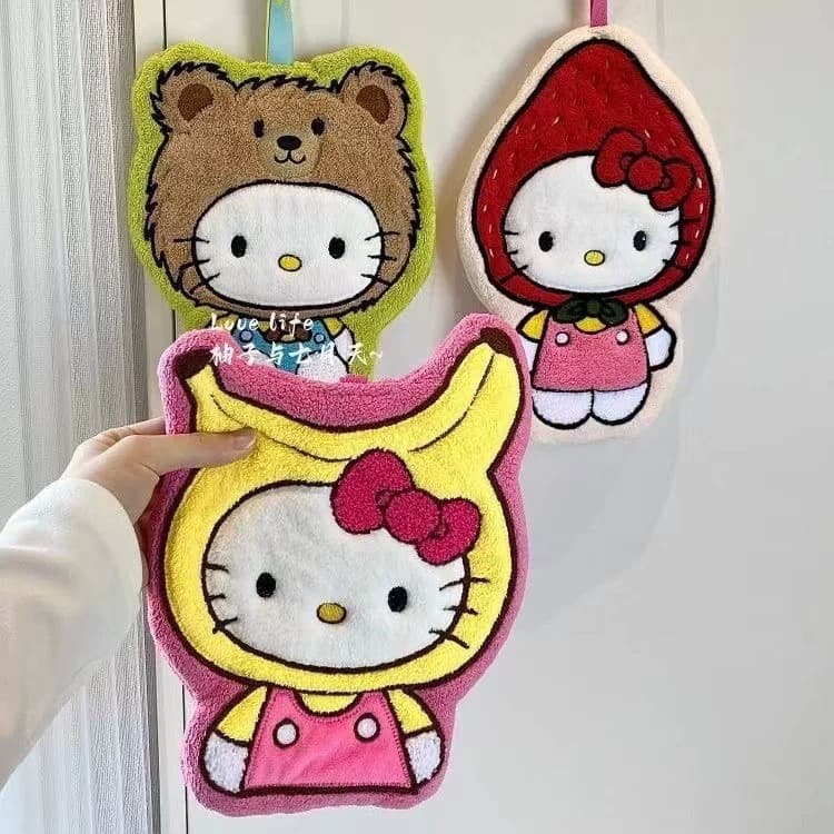 Hellokitty toalha de mão pendurada cozinha banheiro forte absorção de água dupla espessada macia toalha fofa crianças 5.