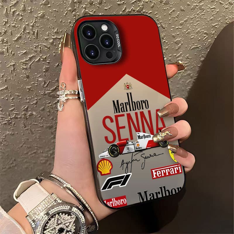 Antiderrapante fosco Capinha para iPhone 17 16 PRO MAX &SAMSUNG S24 Capinha Moldura Preta Estampa Carro de Corrida Senna