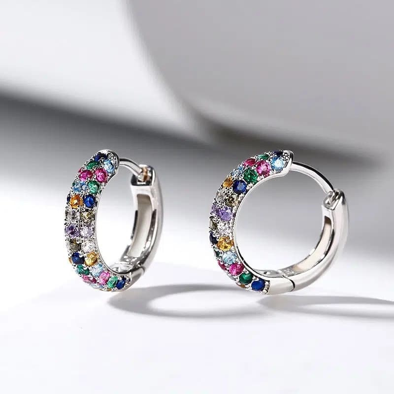 S925 Prata Esterlina Brincos em Zircônio Colorido Brincos em Zircônio Moda Jóias Simples Brincos
