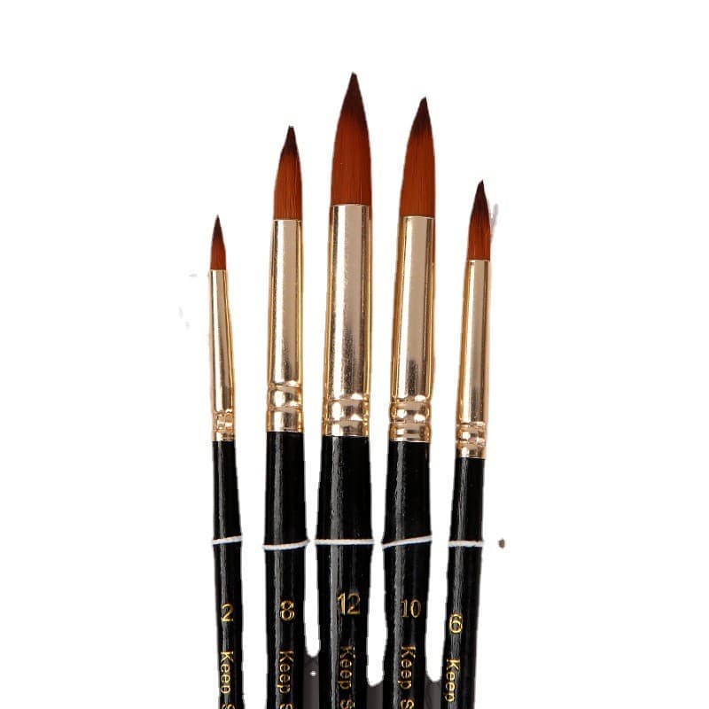 Pincéis de contorno personalizados com cerdas de lobo, conjunto de 5 pincéis de pintura acrílica com cabo de madeira, pi