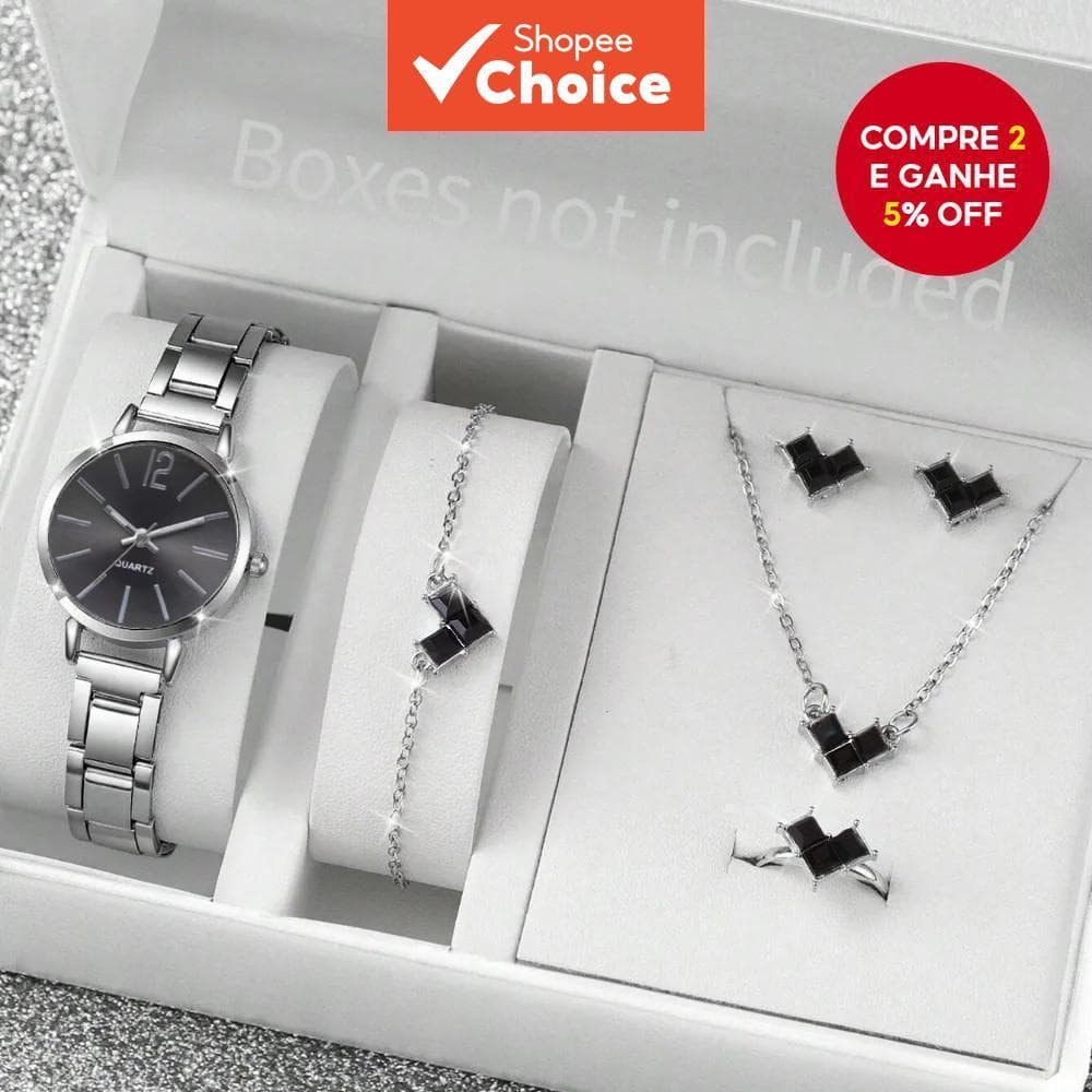 Luxo Feminino Prata Cristal Quartzo Relógio Digital Para Mulher Conjunto Elegante Moda Pulseira Brincos Colar Caixa De P