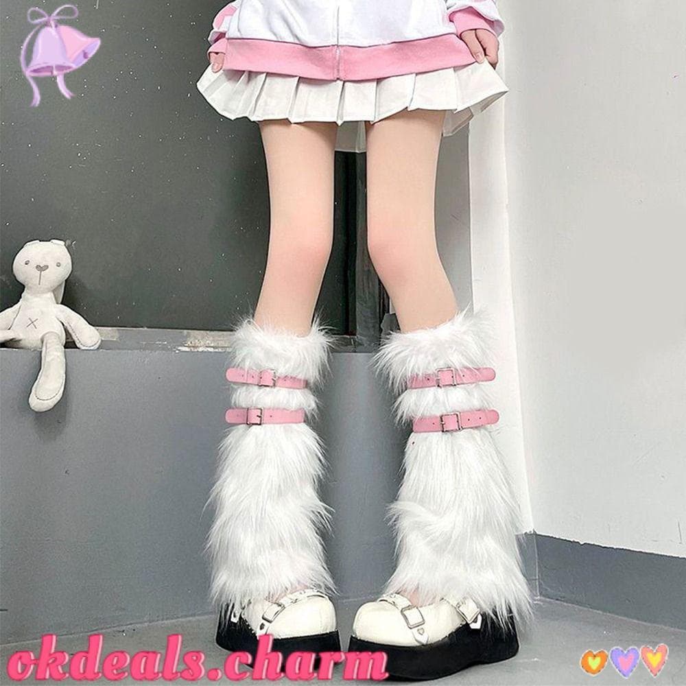 OKDEALS Meias Para Botas , Com Cinto De Couro , Polainas Quentes E Macias , Capas Pés Lolita Punk Peludas De Pele Sintét