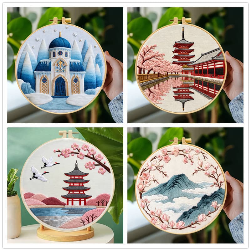 Castelo Flores De Cerejeira Bordado Starter Kit DIY Manualidades Decoração Para Casa