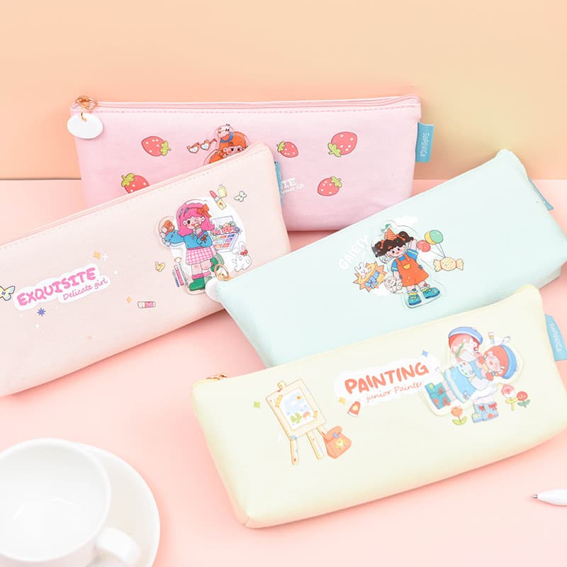 Bolsa de lápis triangular de lona Bolsa de papelaria Estojo de lápis de alto valor ins Japonês fofo simples Super fofo m