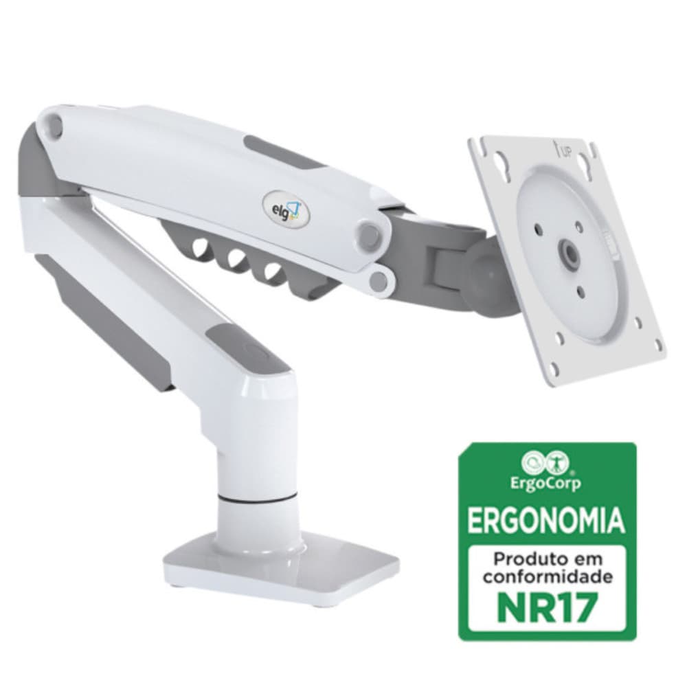 Suporte Articulado de Mesa ELG F80W Branco Pistão a Gás  Para Monitores 17 a  5