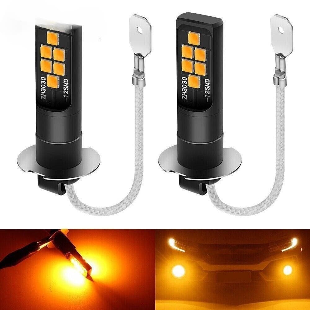 GODNESSFO 2 Pcs Lâmpadas De Condução , Luz De Nevoeiro Super Brilhante H3 3030 SMD , Indicador LED DRL Amarelo 12V
