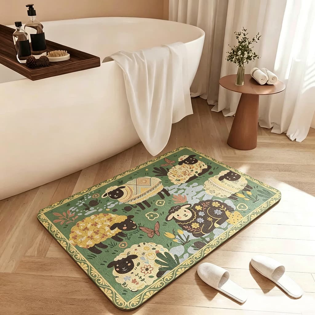 Tapete de porta de banheiro, secagem rápida, absorvente, banho, antiderrapante, estilo Pastoral, cordeiro, diatomáceas,
