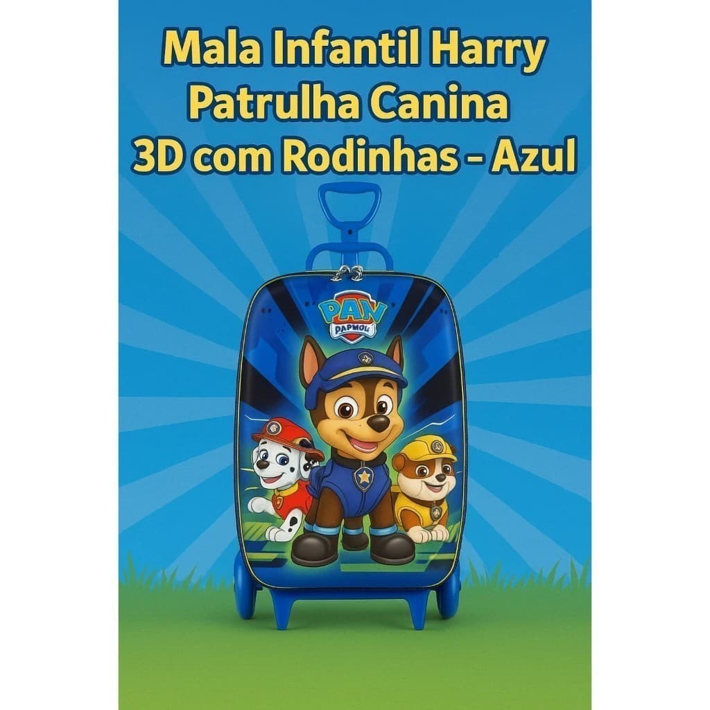 Mala Infantil 3D com Rodinhas Azul para Viagens e Passeios