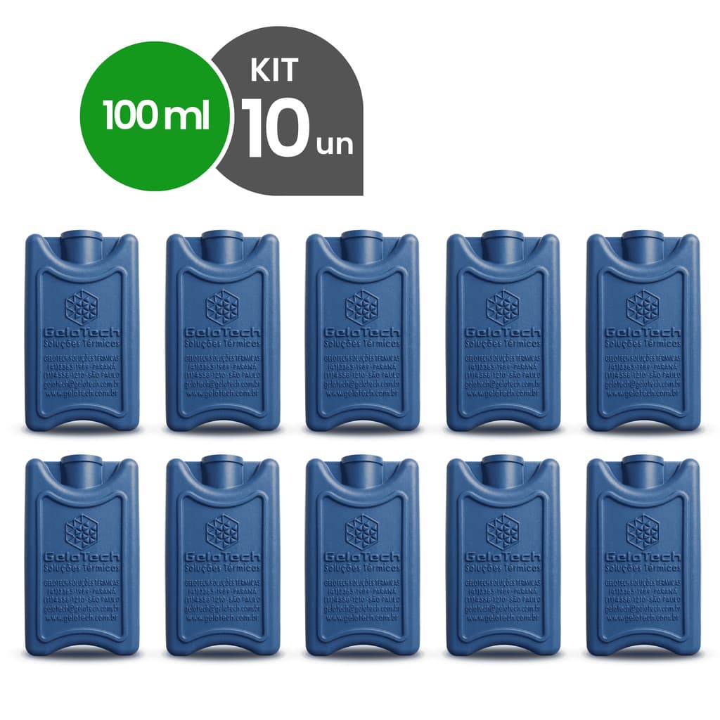 Kit 10 Gelo Reutilizável 100ml Até 8h Gelado Não Molha | GeloTech Rígido Gel Artificial Atóxico