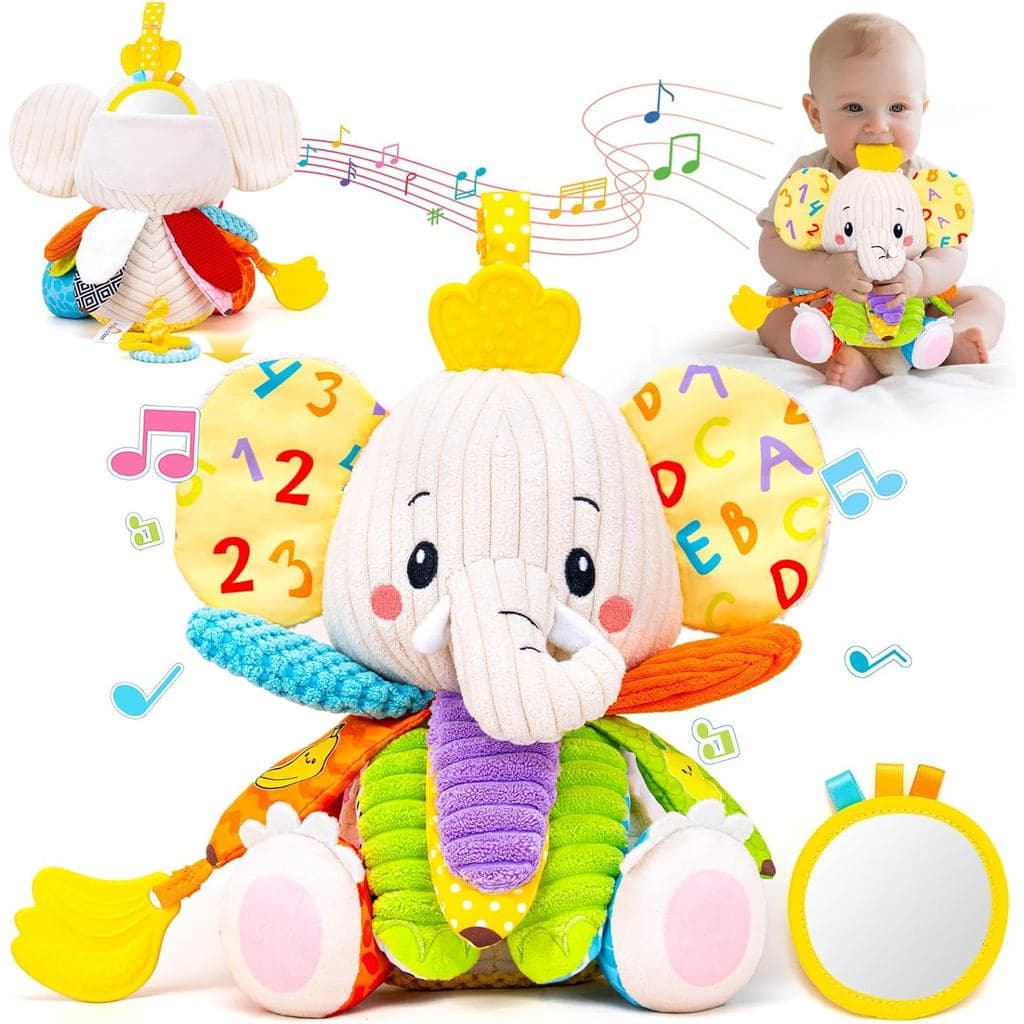 Brinquedos para Bebês de 3 a 6 Meses, Elefante Musical de Pelúcia para Recém-Nascidos e Bebês de 3, 6, 9, 12 Meses, Brin